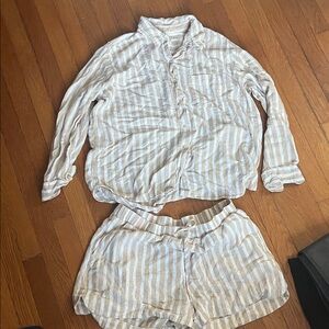 Universal Thread Striped Cream and Tan Swim Coverup Set